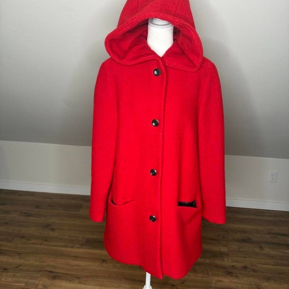 Vintage Liz Claiborne Red Hooded Wool Coat Women's Medium Classic Winter Jacket